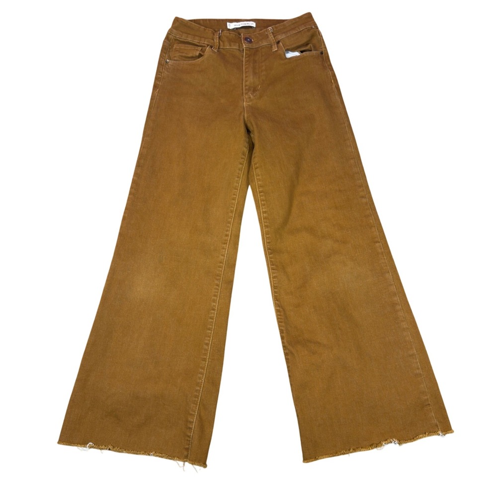 Whetherly Brooklyn High Rise Wide Leg Jeans Womens 25 Brown Tan Raw Hem Stretch